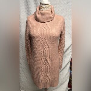 Women's Pink Cable Knit Turtleneck Sweater